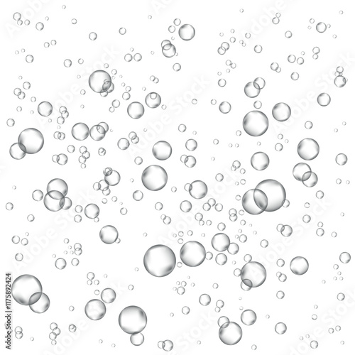 Oxygen air bubbles  flow  in water on white  background.