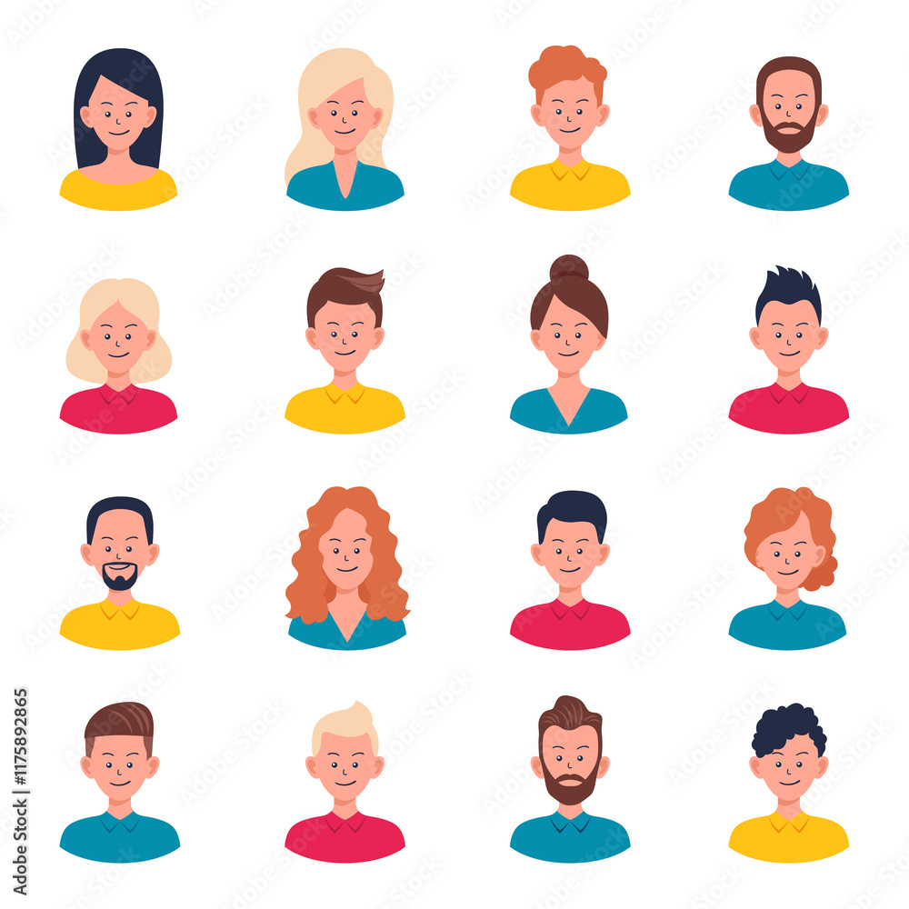 Set of portraits and avatars of man and woman.Facial expression. Set of portraits and avatars of man and woman.Facial expression.