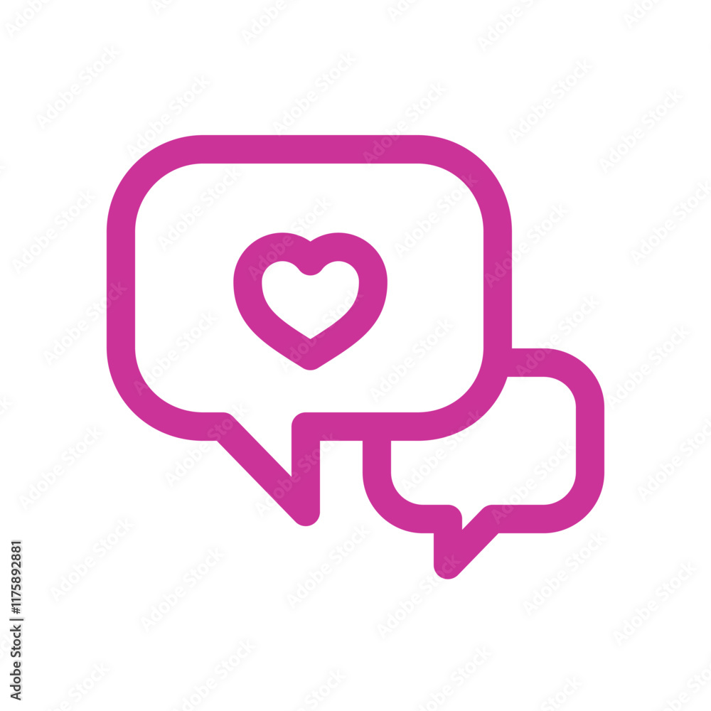 Two pink speech bubbles, one with a heart, symbolizing love and communication. Perfect for Valentine's Day and social media. Vector illustration, isolated on white background.