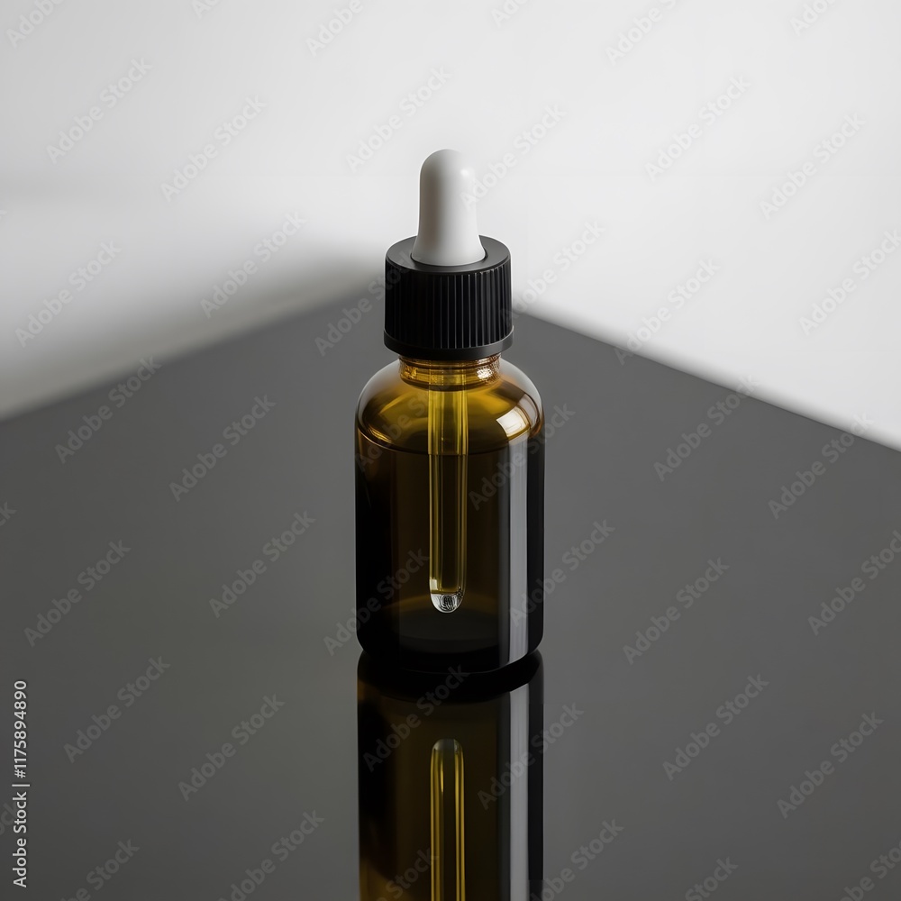 Serum Dropper Bottle Minimalist Elegance on Reflective Black Serum Dropper Bottle Minimalist Elegance on Reflective Black