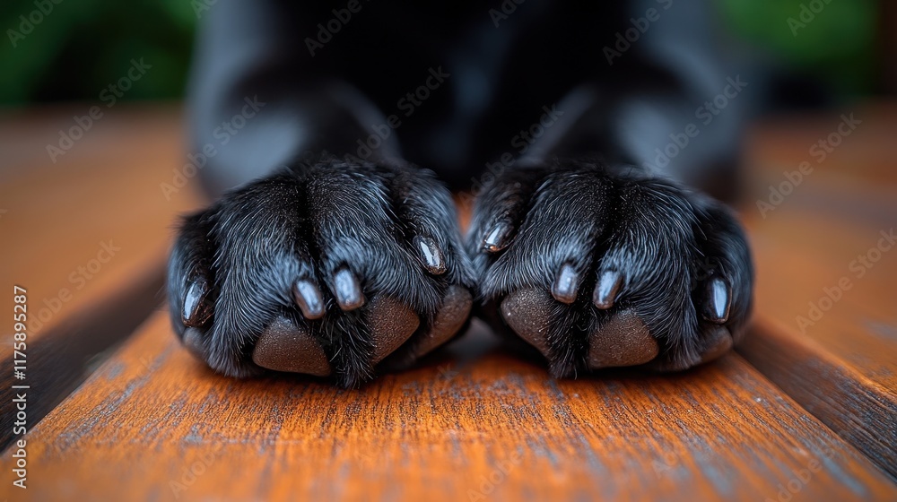 Obraz premium Close-Up of a Black Russian Terrier's Paw Resting on a Polished Surface