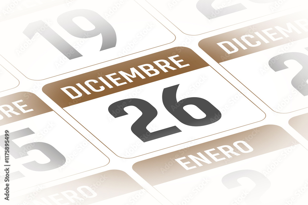 26 de Diciembre ilustracion del dia calendario Espanol 26 de Diciembre ilustracion del dia calendario Espanol