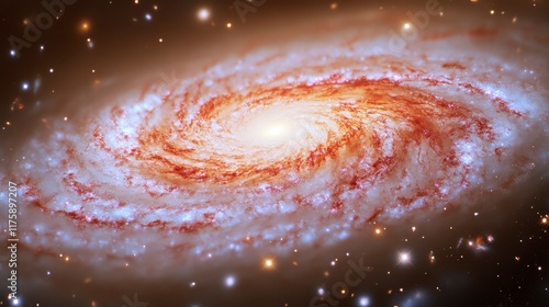 Spiral galaxy with bright core and swirling arms. photo