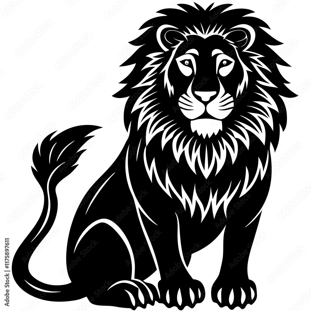 Fototapeta premium Lion black silhouette vector with white background. Wild animal vector
