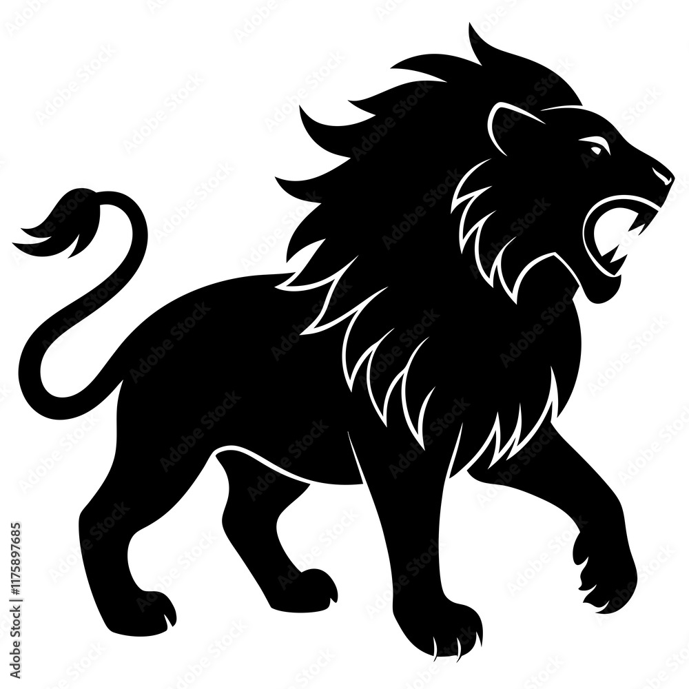 Fototapeta premium Lion black silhouette vector with white background. Wild animal vector