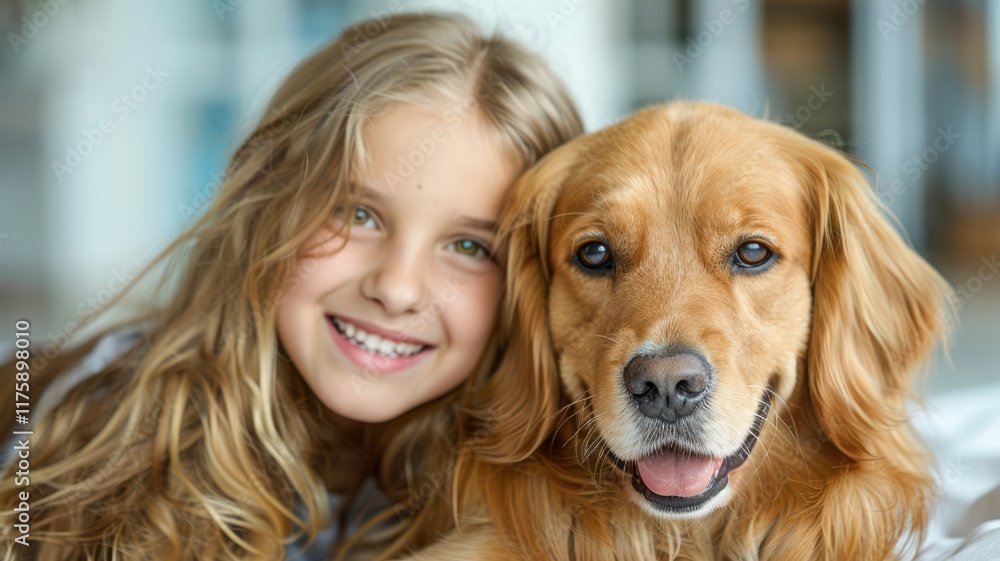 a young girl is happy next to her beloved dog. a young girl is happy next to her beloved dog.