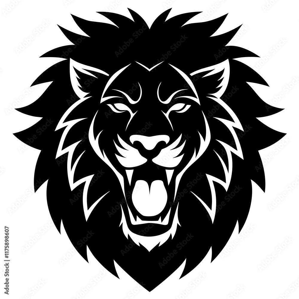Obraz premium Lion head black silhouette vector with white background. Wild animal vector