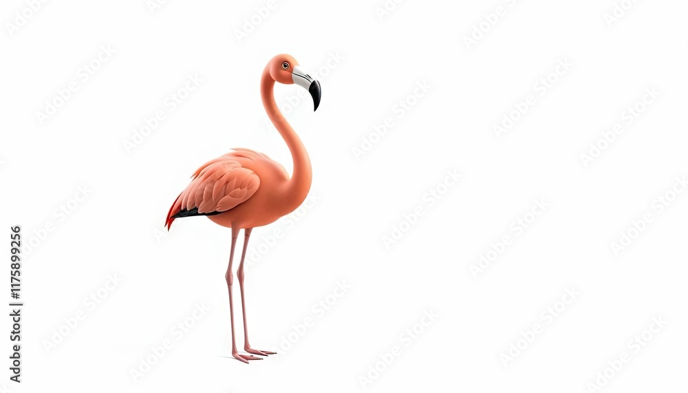 Pink flamingo against white background. Possible use for greeting cards or children's books Pink flamingo against white background. Possible use for greeting cards or children's books