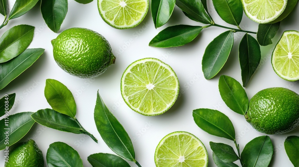 Fresh Avocados and Limes on White Background Fresh Avocados and Limes on White Background