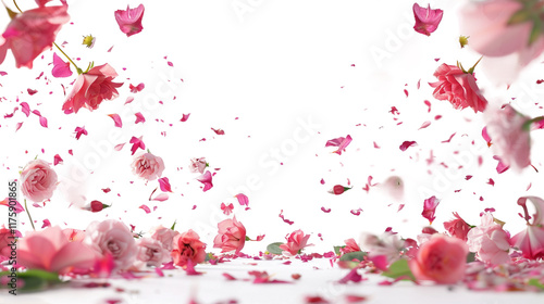 Pink flowers falling gently in the area isolated on transparent background