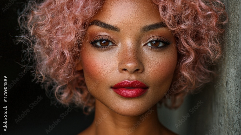 Fototapeta premium Stunning Portrait of a Woman with Pink Curls