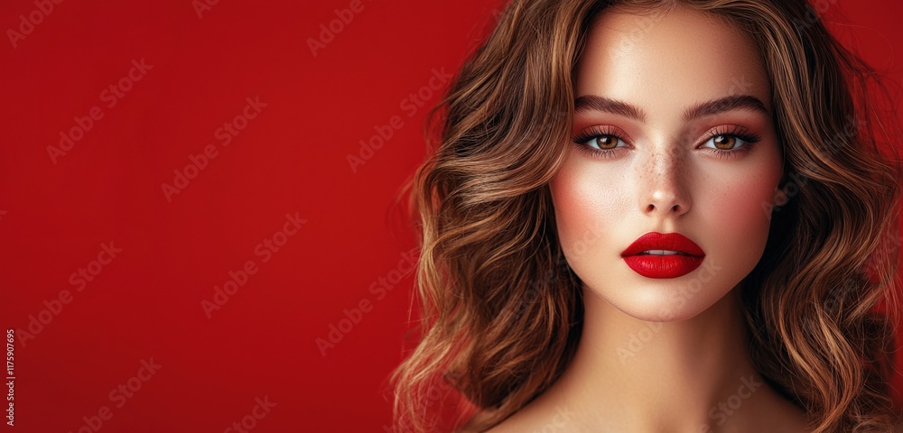 Fototapeta premium Stunning Model with Bold Red Lipstick