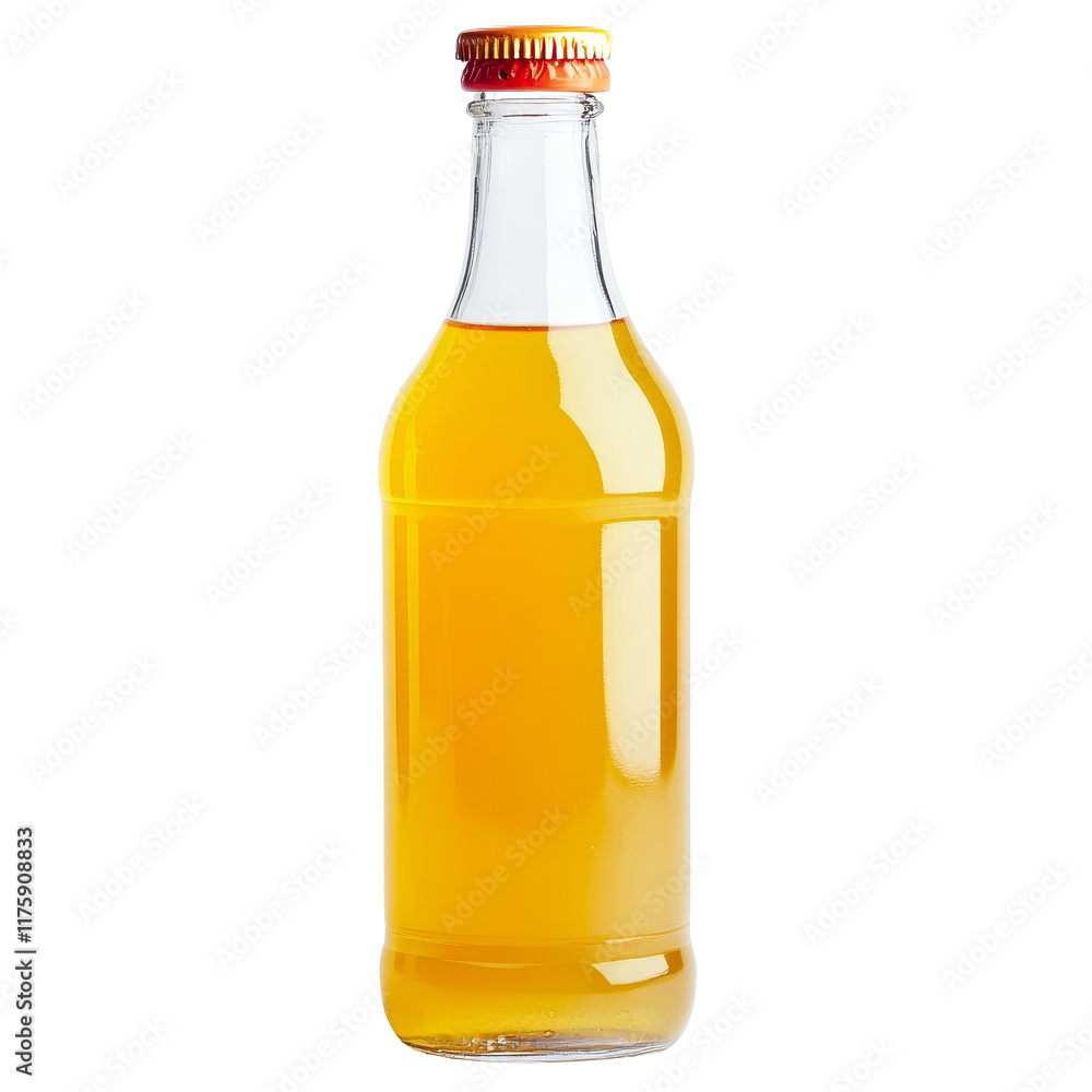 Clear glass bottle of apple juice isolated on transparent background for food and beverage topics, Bottle of apple juice isolated Clear glass bottle of apple juice isolated on transparent background for food and beverage topics, Bottle of apple juice isolated