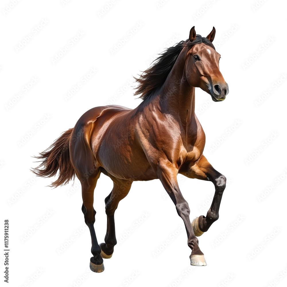 Obraz premium Brown horse runs in daylight field