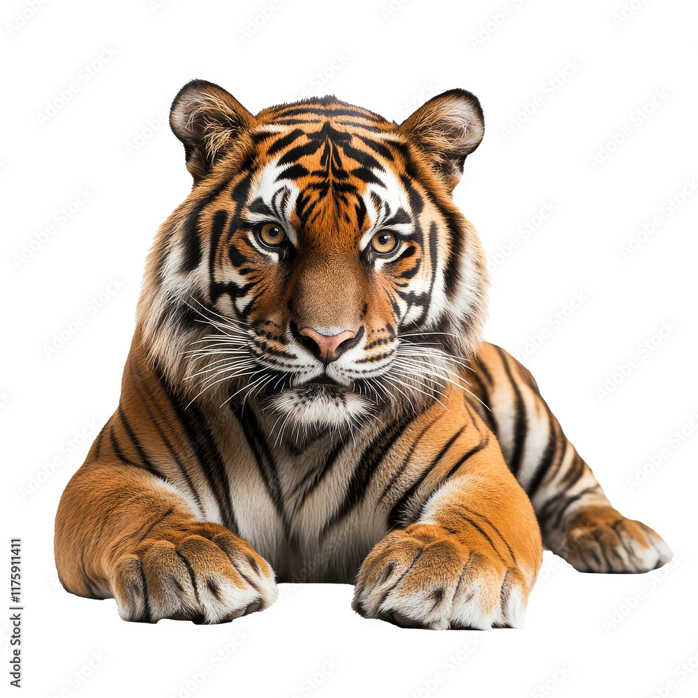 Fototapeta premium Majestic tiger resting in a calm pose indoors