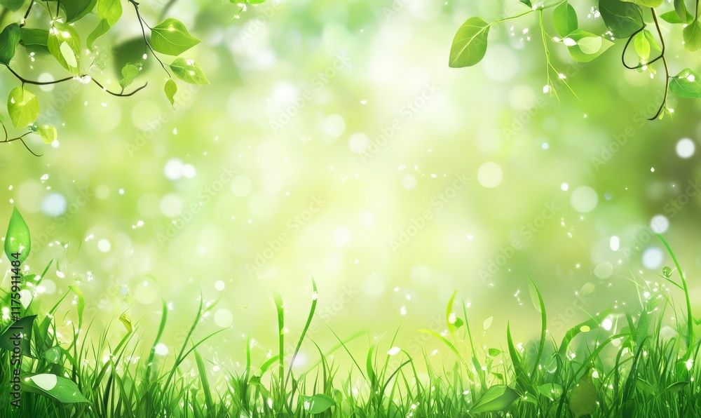 A fresh spring sunny garden background of green grass and blurred foliage bokeh. A fresh spring sunny garden background of green grass and blurred foliage bokeh.
