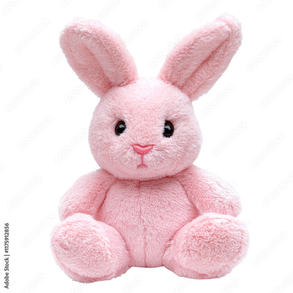 Soft pink bunny plush toy sits adorably on display Soft pink bunny plush toy sits adorably on display