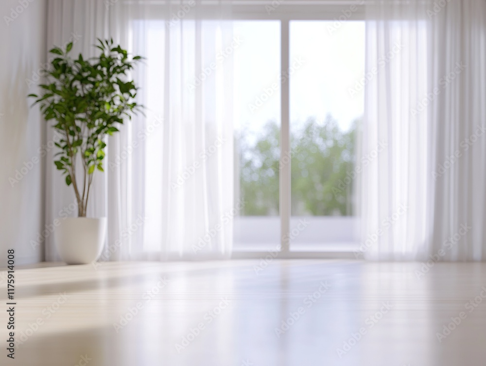 Fototapeta premium Modern scandinavian and minimalist living room interior. White empty room with window, daylight