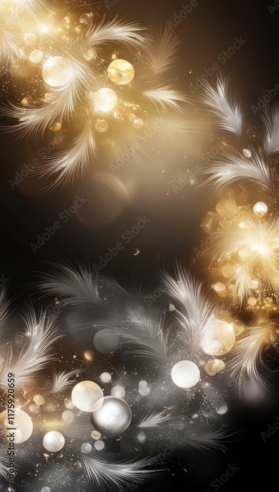 Fototapeta premium luxury background with flowing golden and silver feather with a sparkling glowing effect
