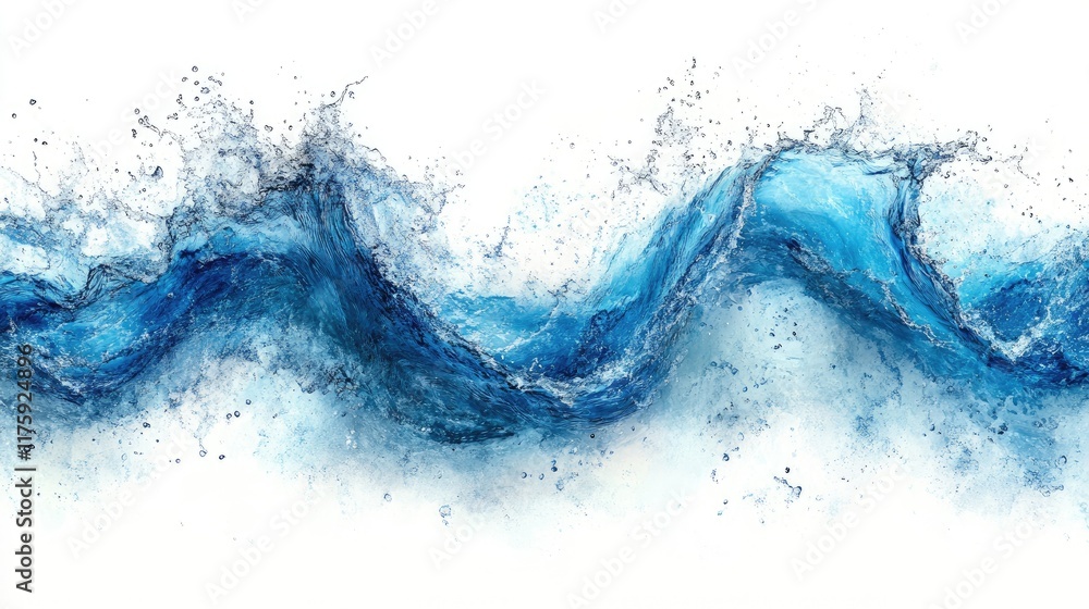 Dynamic Splash of Blue Water Waves Captured in Motion Against White Background Dynamic Splash of Blue Water Waves Captured in Motion Against White Background