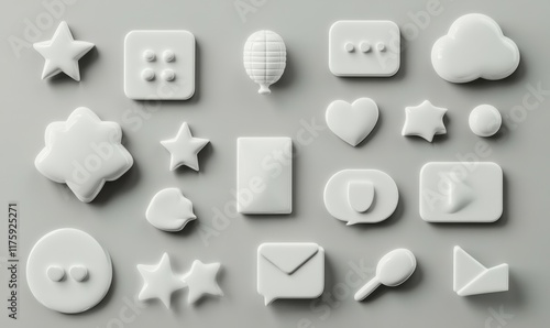 An extensive set of 3D speech bubbles, isolated against a background, showcasing white chat message icons photo