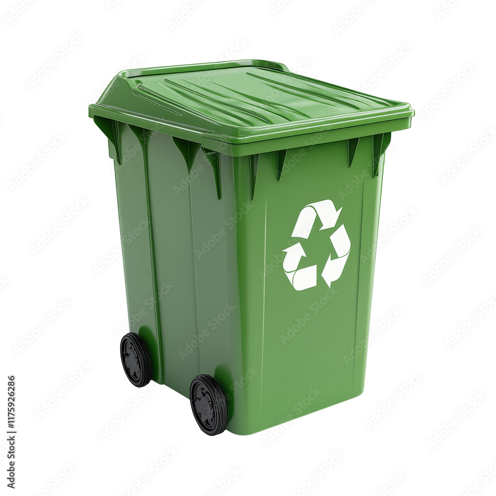 Green garbage container with recycling symbol, promoting waste management and sustainability in communities, Green Garbage Container with Recycling Symbol, transparent background Generative A Green garbage container with recycling symbol, promoting waste management and sustainability in communities, Green Garbage Container with Recycling Symbol, transparent background Generative A