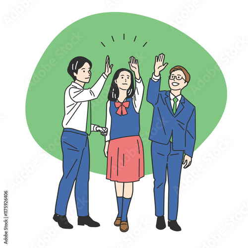 ハイタッチする制服の男女