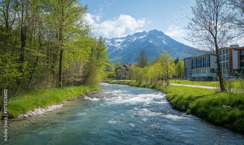 Ammer flowing through Ettaler Weidmoos nature reserve in spring photo