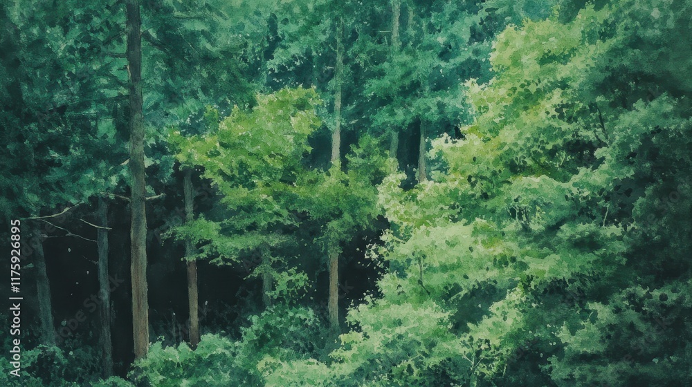 A forest with trees and a house in the background A forest with trees and a house in the background