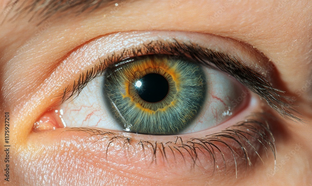 Fototapeta premium An up-close view of an eye affected by heterochromia, a condition where parts of the iris are different colors.