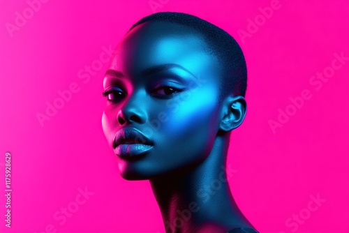 Wallpaper Mural Woman with dark skin against pink background in blue light Torontodigital.ca