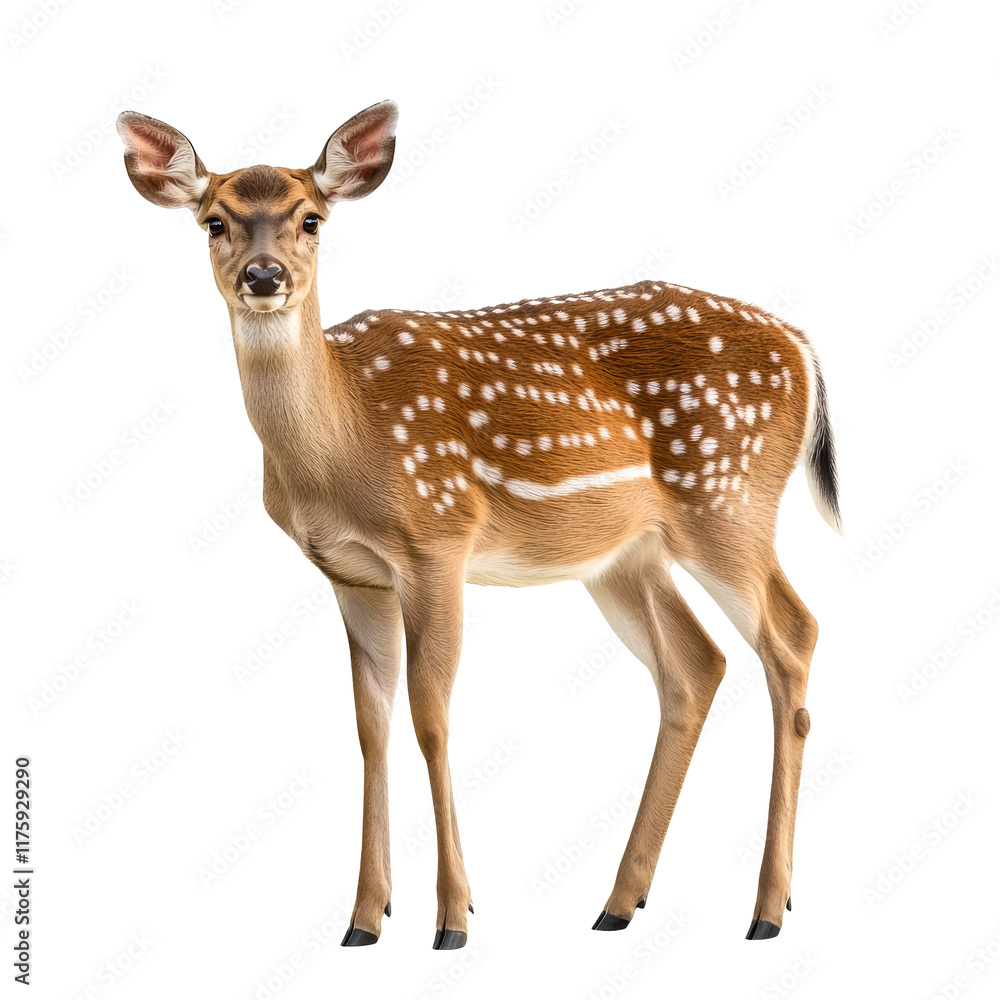 Spotted deer standing gracefully in a natural pose Spotted deer standing gracefully in a natural pose
