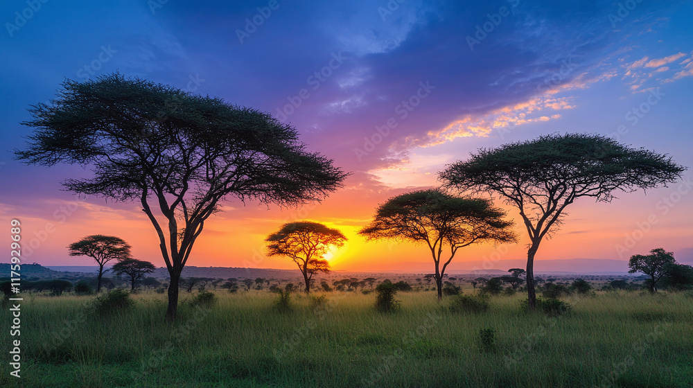 Beautiful jungle landscape at sunset, silhouette trees and exotic paradise sunrise, vibrant colors of the african sky at dawn and dusk, ideal for summer travel and adventure. Beautiful jungle landscape at sunset, silhouette trees and exotic paradise sunrise, vibrant colors of the african sky at dawn and dusk, ideal for summer travel and adventure.