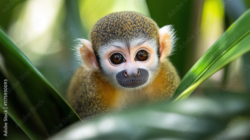 Obraz premium Monkey at the zoo park, an animal in its nature jungle habitat, sitting in a wildlife forest, as a primate and wild mammal, in a cute and tropical setting.