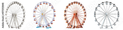Ferris wheel isolated on transparent background, Set of