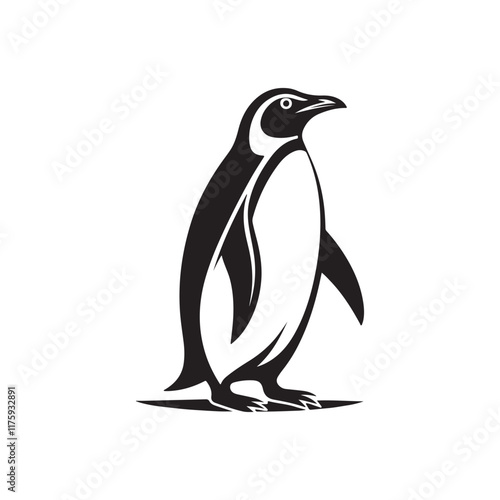 penguin silhouette vector line art logo design