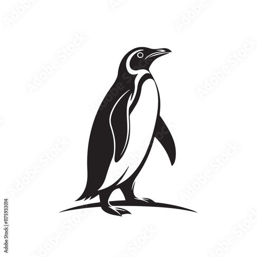 penguin silhouette vector line art logo design