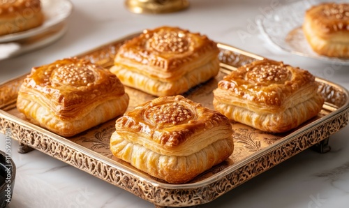 Wallpaper Mural Golden pastry trays with freshly baked puff pastries Torontodigital.ca