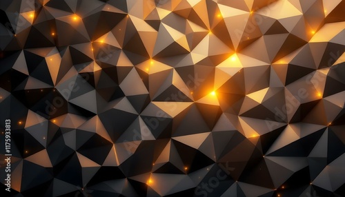 Abstract Gold and Black Low Poly Background: A Stunning 3D Render photo