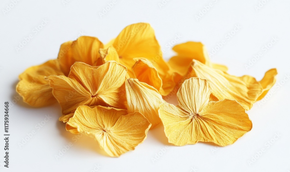 Minimalist Close-Up of Yellow Dried Flowers on White Surface Minimalist Close-Up of Yellow Dried Flowers on White Surface