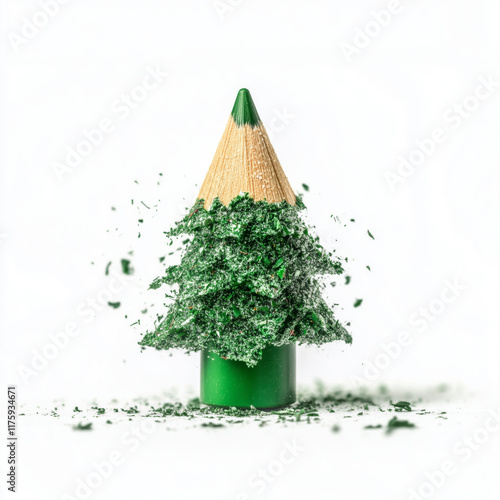 Christmas Tree Made of Green Crayon Shavings.
