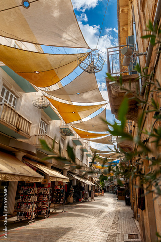 Sun shade sails in the lovely street of Nicosia; Cyprus