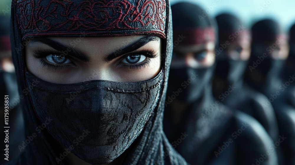 A visually captivating portrayal of masked figures with striking blue eyes set against a dark backdrop, evoking intrigue, unity, and a sense of hidden stories and personalities. A visually captivating portrayal of masked figures with striking blue eyes set against a dark backdrop, evoking intrigue, unity, and a sense of hidden stories and personalities.