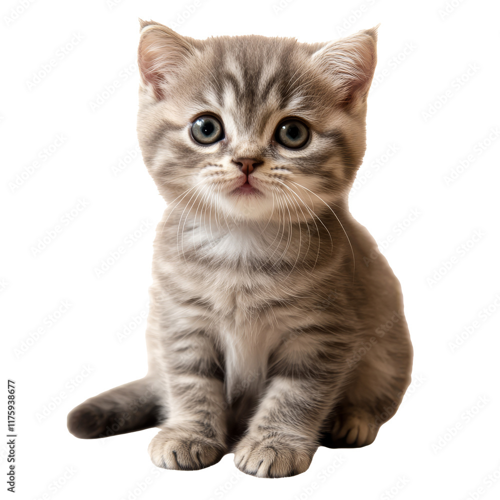 Cute gray kitten with striking blue eyes sits Cute gray kitten with striking blue eyes sits