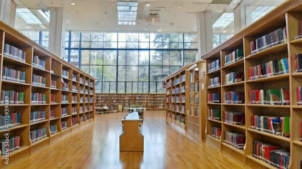 A library with a long hallway, filled with books A library with a long hallway, filled with books
