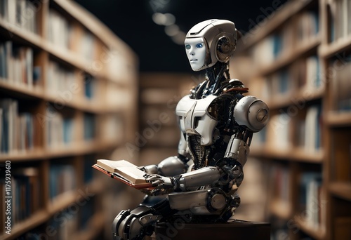 human background development robot technological knowledge future sits rea library photo