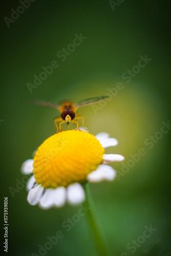 Flor amarilla con una abeja con bokeh y fondo desenfocado