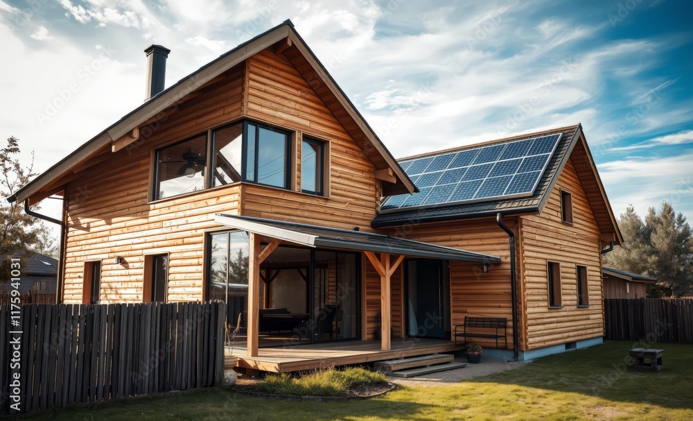 Abitazione moderna in legno e vetro tetto con pannelli solari innovative solar panel innovation power electricity energy technology panel renewable Abitazione moderna in legno e vetro tetto con pannelli solari innovative solar panel innovation power electricity energy technology panel renewable