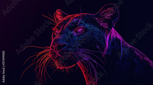 Black Panther Animal Plexus Neon Black Background Digital Desktop Wallpaper HD 4k Network Light Glowing Laser Motion Bright Abstract	 photo