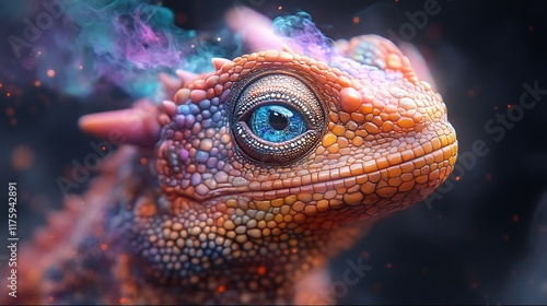 Wallpaper Mural A young dragons head with vibrant scales and mystic smoke Torontodigital.ca